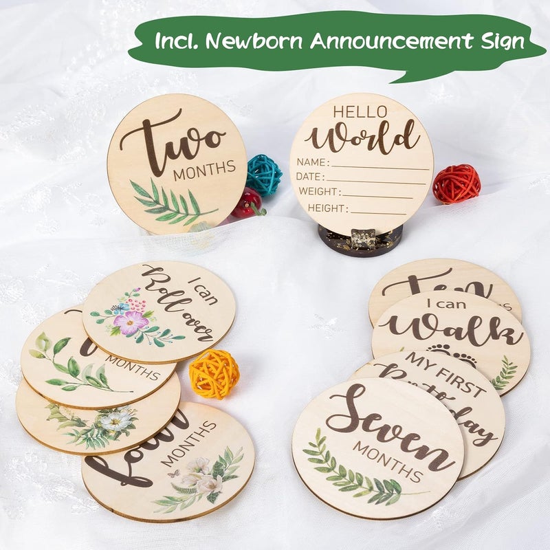 Al Raied ARS® Baby Monthly Milestone Cards - 10 Double Sided Wooden Discs for Newborn Photography - Image 4