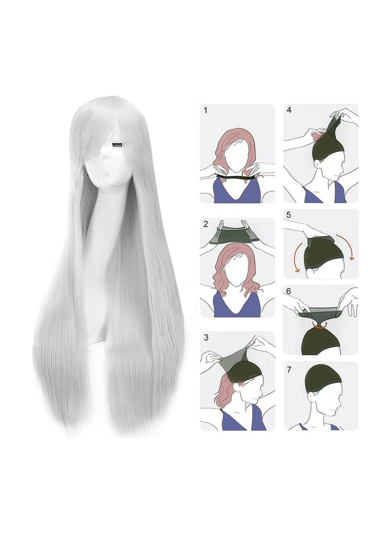 Estelle Wigs 32 Inches 80 cm Long Straight Anime Fashion Women's Cosplay Wig Party Wig With Free Wig Cap Grey - Image 3