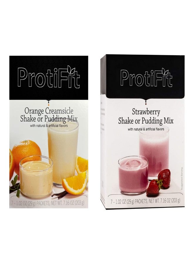 PROTIFIT - High Protein Orange Creamsicle & Strawberry Pudding & Shake Mix 2 Pack, 15g Protein, Low Calorie, Low Fat, Low Carb, Aspartame Free, Idea Protein Compatible, Meal Replacement, 7 Servings Per Box, (2 Pack) - Image 1