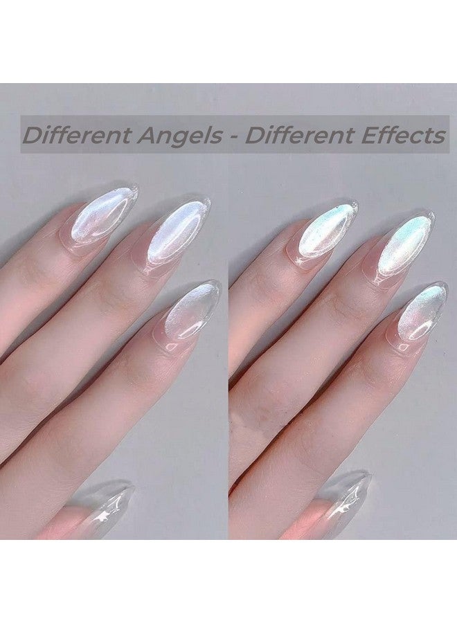 CHARMING MAY 2Pcs Pearl Chrome Nail Powder,Ice Transparent Aurora Nail Powder,White Chrome Nail Powder Chameleon Powder For Nails Iridescent Pigment Pearlescent High Gloss Glitter (2Pc White) - Image 4