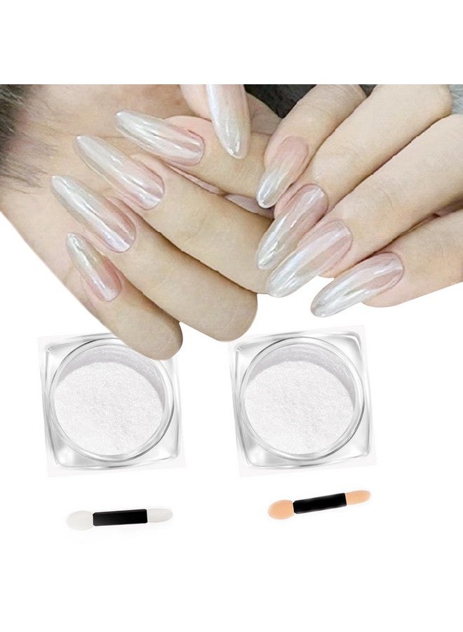 CHARMING MAY 2Pcs Pearl Chrome Nail Powder,Ice Transparent Aurora Nail Powder,White Chrome Nail Powder Chameleon Powder For Nails Iridescent Pigment Pearlescent High Gloss Glitter (2Pc White) - Image 2