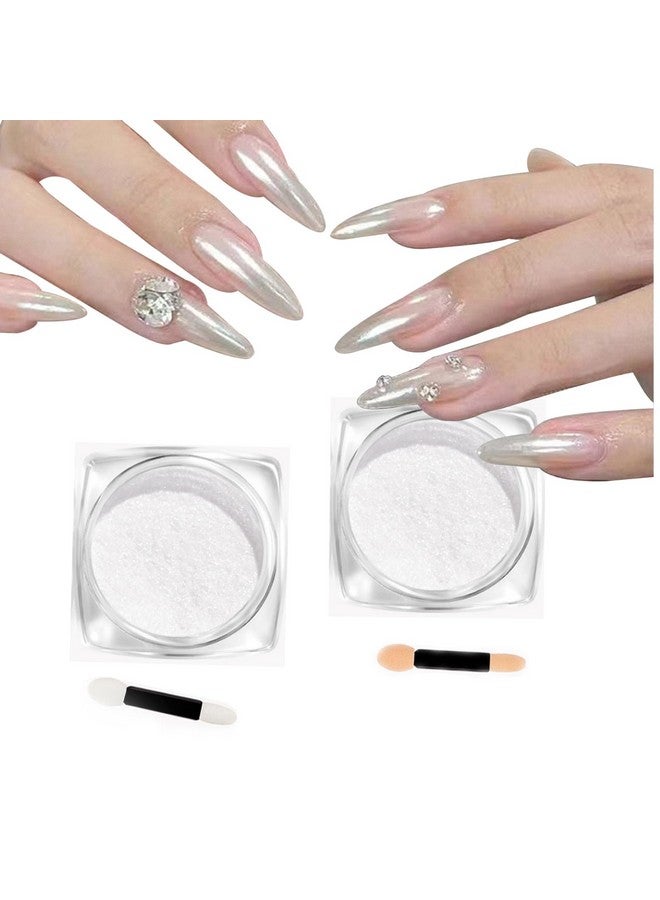 CHARMING MAY 2Pcs Pearl Chrome Nail Powder,Ice Transparent Aurora Nail Powder,White Chrome Nail Powder Chameleon Powder For Nails Iridescent Pigment Pearlescent High Gloss Glitter (2Pc White) - Image 1