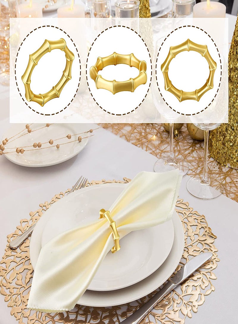 KASTWAVE Napkin Rings 6Pcs Bamboo Shape Gold Napkin Holder Ring Stainless Steel Handmade Elegant Napkin Holder Rings Home Table Setting for Wedding Farmhouses Banquet Birthday Picnics  - Image 4