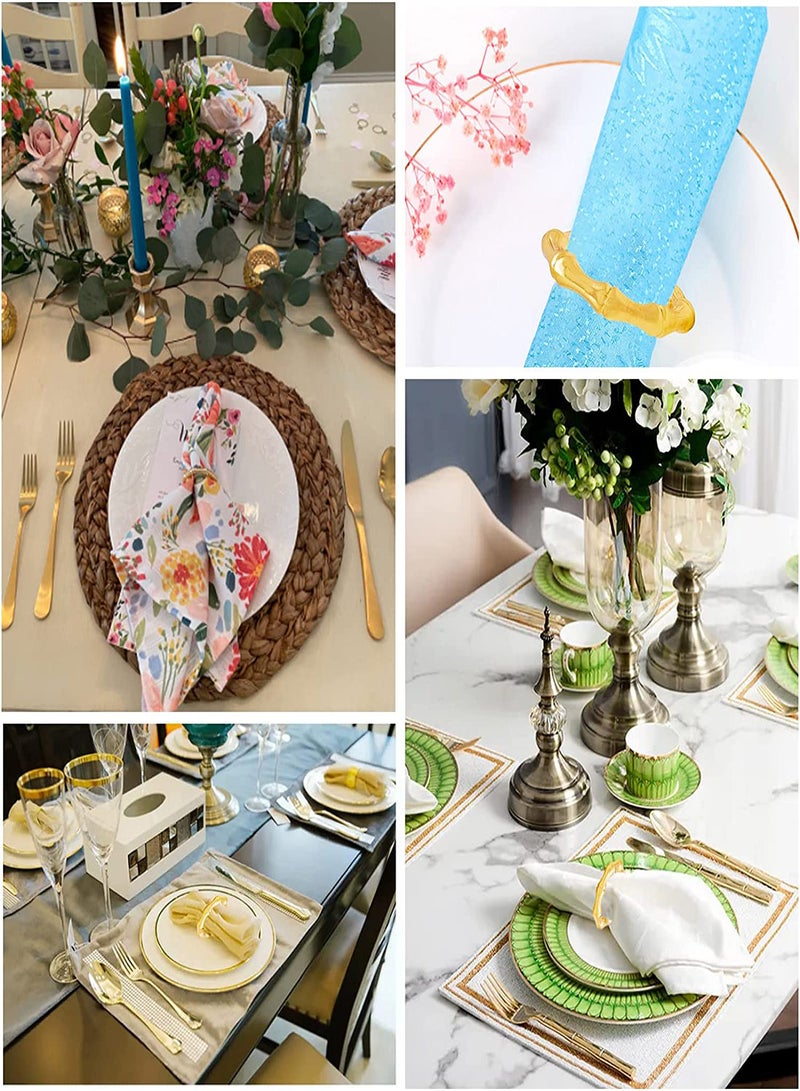 KASTWAVE Napkin Rings 6Pcs Bamboo Shape Gold Napkin Holder Ring Stainless Steel Handmade Elegant Napkin Holder Rings Home Table Setting for Wedding Farmhouses Banquet Birthday Picnics  - Image 3