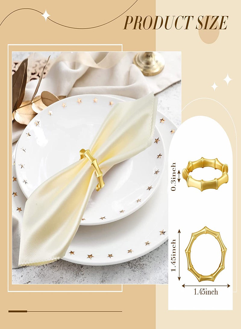 KASTWAVE Napkin Rings 6Pcs Bamboo Shape Gold Napkin Holder Ring Stainless Steel Handmade Elegant Napkin Holder Rings Home Table Setting for Wedding Farmhouses Banquet Birthday Picnics  - Image 2