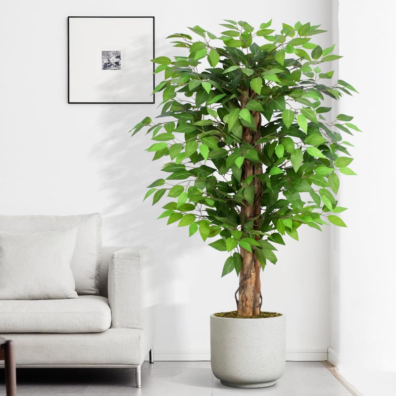 Keeplush 4ft Ficus Artificial Trees with Natural Curved Trunks 48 Tall Lush Faux Tree for Home Decor Indoor Green Lifelike Fake Ficus Tree Artificial Plants - Image 2
