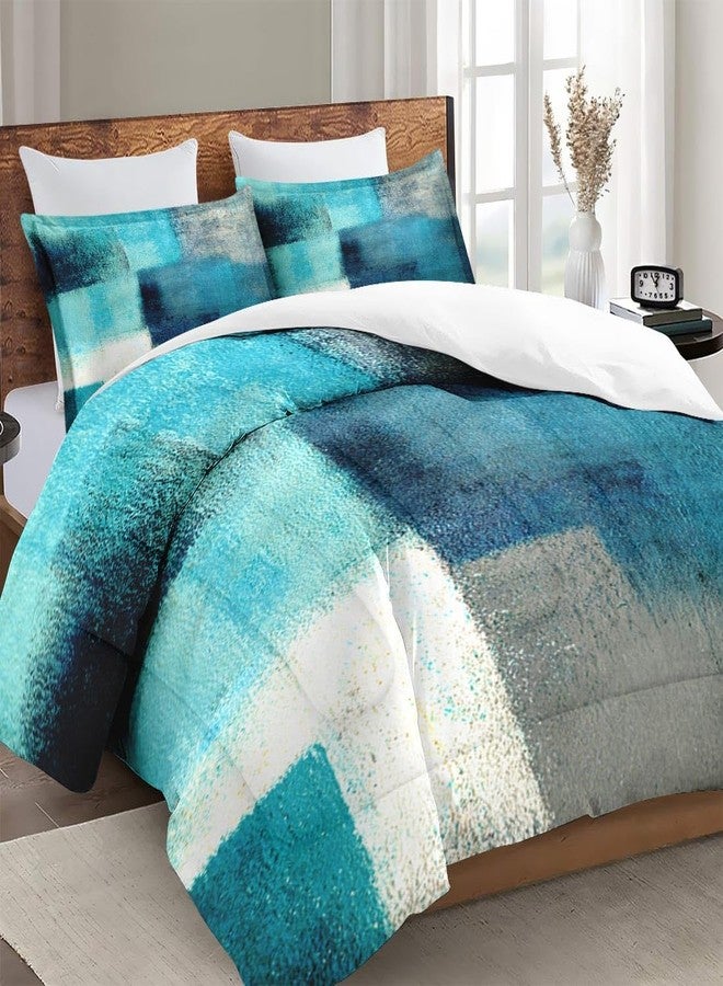 WeCozy Full Size Comforter Set with 2 Pillowcases, Painting Contemporary Teal Turquoise Grey Soft Bedding Set for Kids and Adults Bedroom Bed Decor - Image 3
