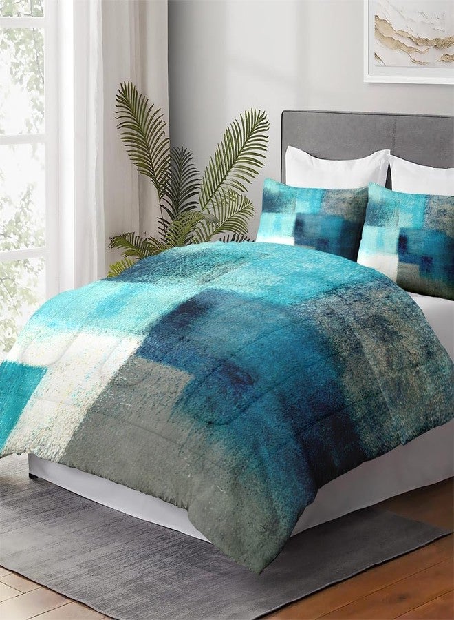 WeCozy Full Size Comforter Set with 2 Pillowcases, Painting Contemporary Teal Turquoise Grey Soft Bedding Set for Kids and Adults Bedroom Bed Decor - Image 4