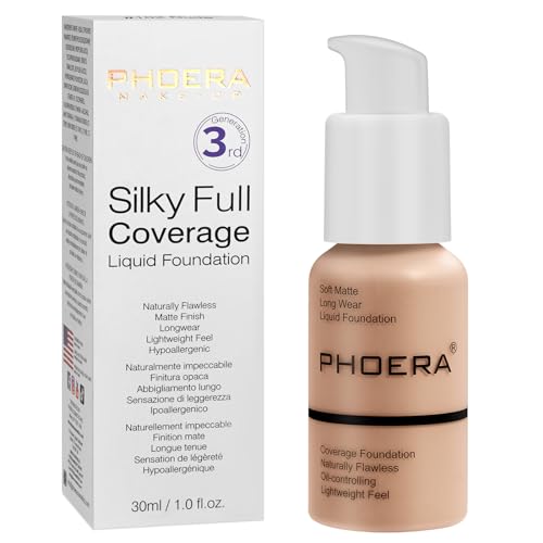 Hilareco PHOERA Foundation PHOERA Matte Liquid FoundationPHOERA Makeup for Women PHOERA Foundation Full Coverage Concealer 30ml 24HR Matte Oil Control Concealer 103 Warm peach