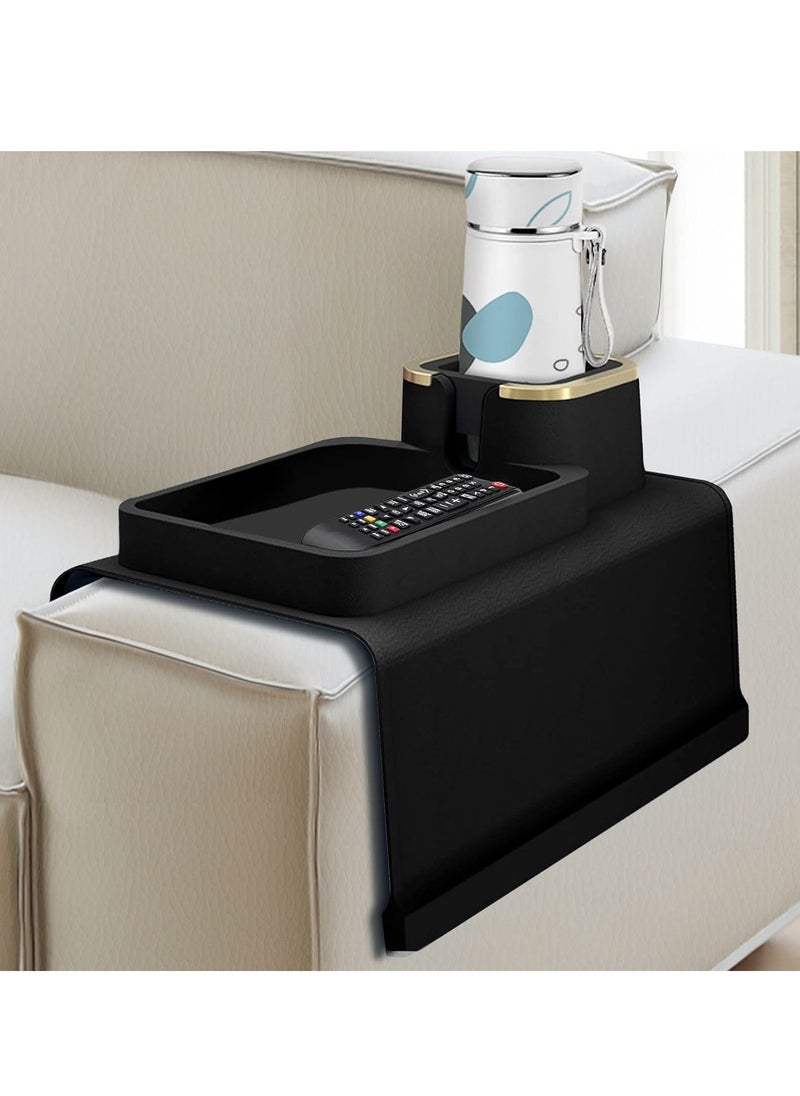 Generic - Couch Cup Holder Tray & Coffee Cup - Silicone Sofa Cup Holder Couch Arm Rest - Cup Holder Couch Caddy - Cup Holder for Recliner Chair Arm - Couch Remote Holder for Couch Arm Table Black - Image 1