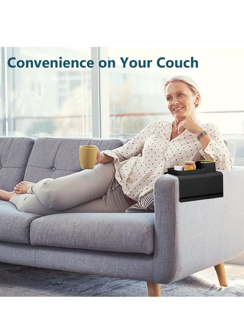 Generic - Couch Cup Holder Tray & Coffee Cup - Silicone Sofa Cup Holder Couch Arm Rest - Cup Holder Couch Caddy - Cup Holder for Recliner Chair Arm - Couch Remote Holder for Couch Arm Table Black - Image 1