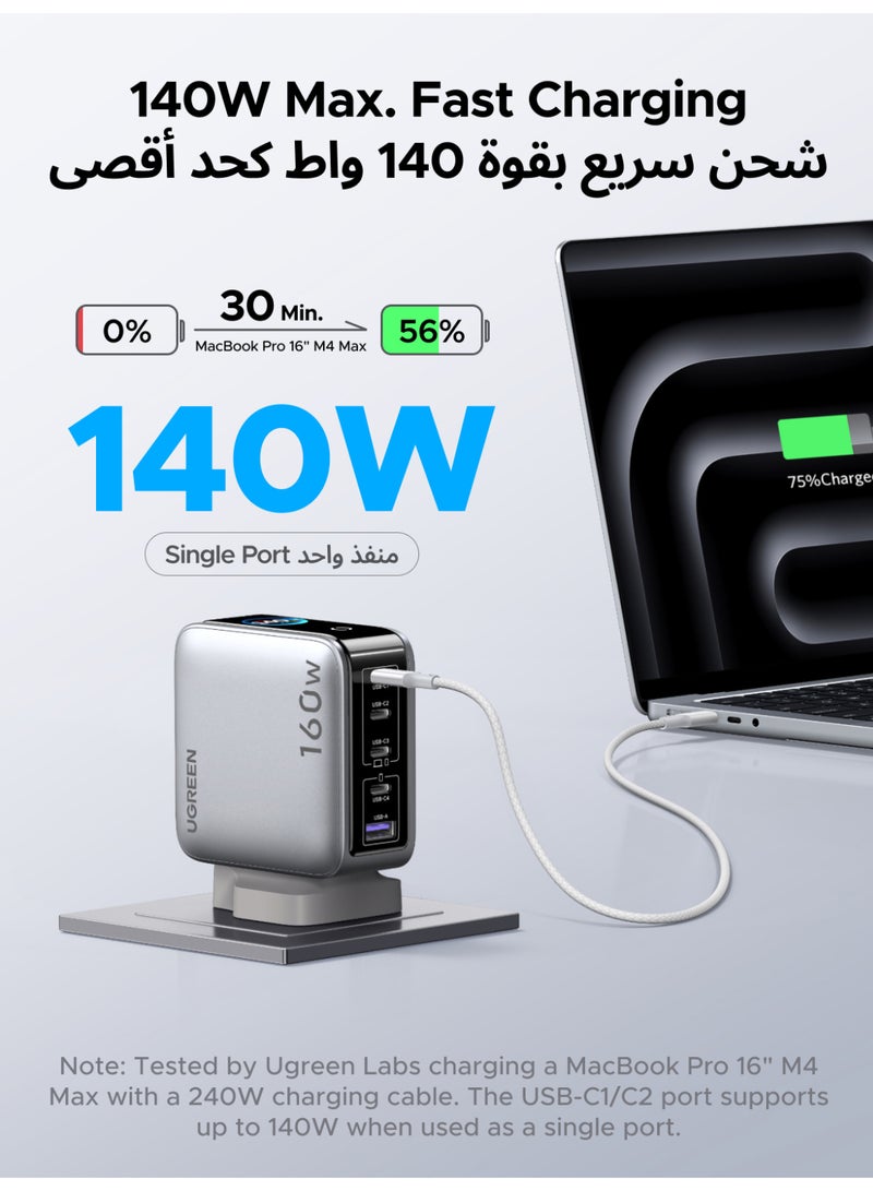 Ugreen Nexode Pro 160W USB C Fast Charger, Smart Display Type C GaN Charge Adapter 5-Port Laptop Charging Compatible for iphone 17 Pro Max, Galaxy S26/25 Ultra, iPad, MacBook, Honor, Lenovo, Dell, HP | & Touch Control, 140W PD 3.1 USB C Charging Station for MacBook Pro/Air, iPad Pro, iPhone 17/16/15, Galaxy S26/S25，etc 160W 4C1A Smart Display - Image 5