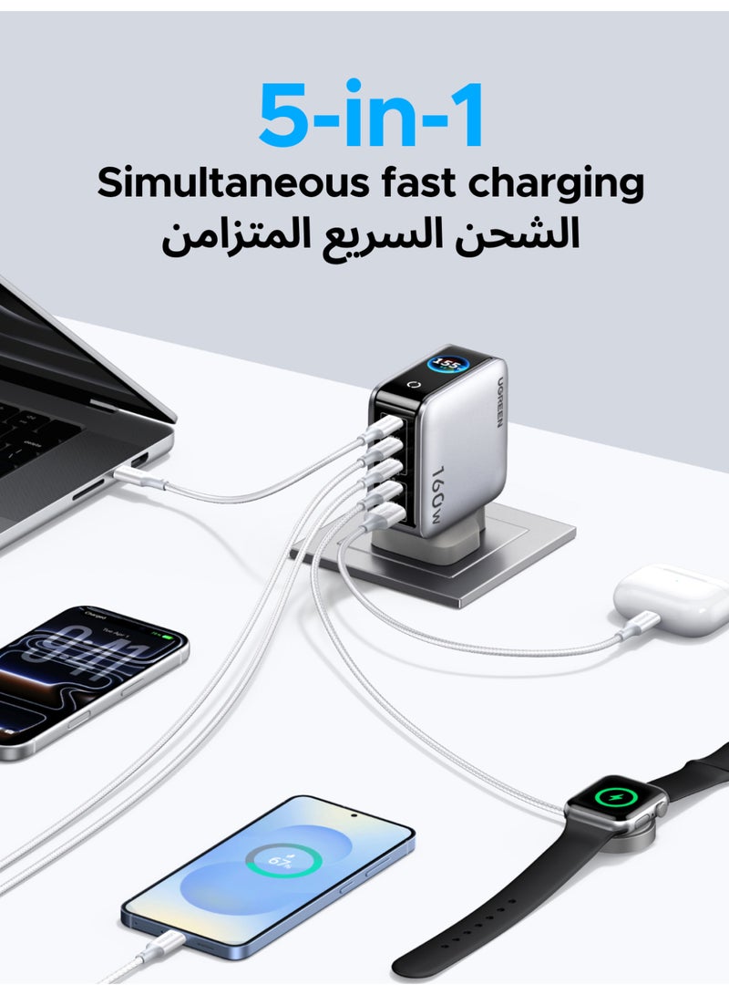 Ugreen Nexode Pro 160W USB C Fast Charger, Smart Display Type C GaN Charge Adapter 5-Port Laptop Charging Compatible for iphone 17 Pro Max, Galaxy S26/25 Ultra, iPad, MacBook, Honor, Lenovo, Dell, HP | & Touch Control, 140W PD 3.1 USB C Charging Station for MacBook Pro/Air, iPad Pro, iPhone 17/16/15, Galaxy S26/S25，etc 160W 4C1A Smart Display - Image 4