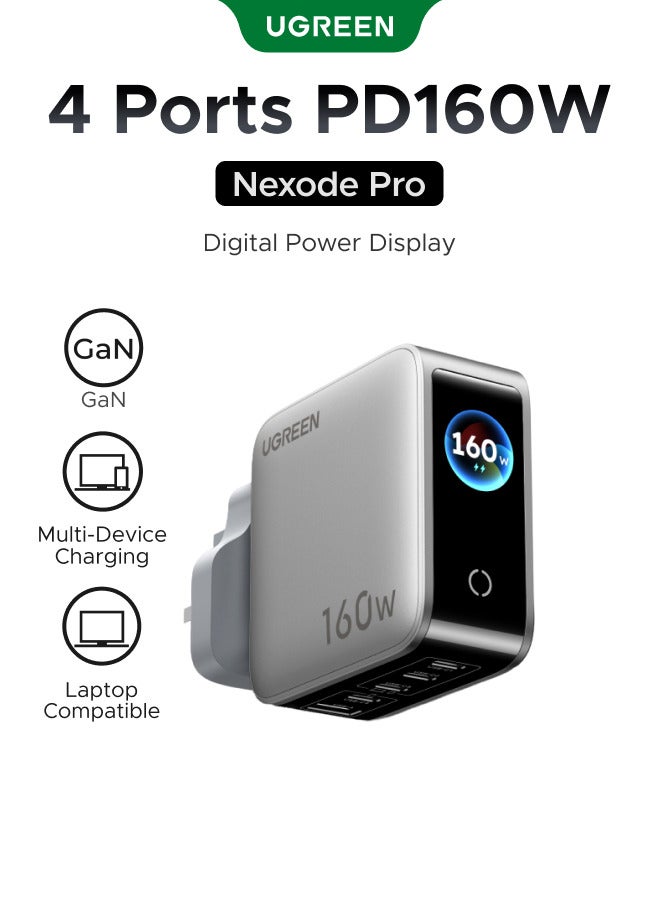 Ugreen Nexode Pro 160W USB C Fast Charger, Smart Display Type C GaN Charge Adapter 5-Port Laptop Charging Compatible for iphone 17 Pro Max, Galaxy S26/25 Ultra, iPad, MacBook, Honor, Lenovo, Dell, HP | & Touch Control, 140W PD 3.1 USB C Charging Station for MacBook Pro/Air, iPad Pro, iPhone 17/16/15, Galaxy S26/S25，etc 160W 4C1A Smart Display - Image 1