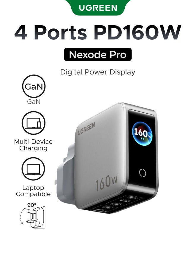 Ugreen Nexode Pro 160W AVS USB C Fast Charger, Smart Display Type C GaN Charge Adapter 5-Port Laptop Charging Compatible for iPhone 18 Pro, iPhone 18 Pro Max, iPhone Duo, iphone 17 Pro Max, Galaxy S26/25 Ultra, iPad, MacBook, Honor, Lenovo, Dell, HP | & Touch Control, 140W PD 3.1 USB C Charging Station for MacBook Pro/Air, iPad Pro, iPhone 18 Pro, iPhone 18 Pro Max, iPhone Duo, iPhone 17/16/15, Galaxy S26/S25，etc 160W 4C1A Smart Display 160W 4C1A Smart Display - Image 1