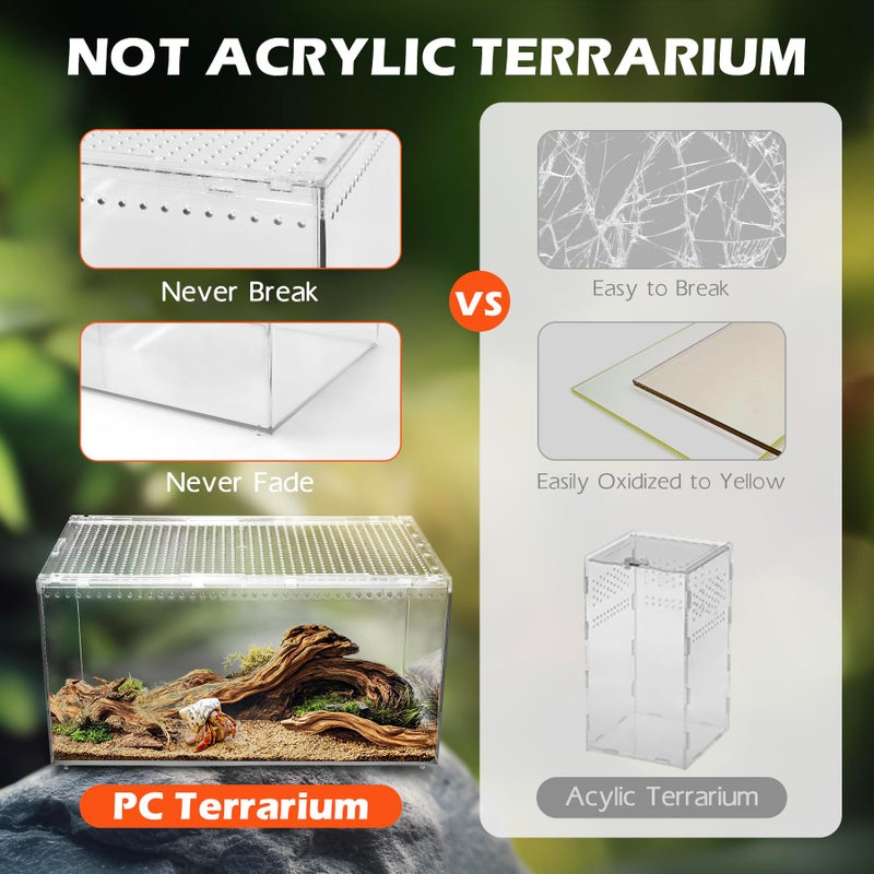 AZV Escape Proof Reptile Terrarium,Shatter Proof Polycarbonate Tarantula Tank with Magnetic Lid,Ventilated Spider Enclosure,360Â° Clear View,Easy Clean Habitat for Gecko,Frogs,Insects,Hermit Crabs S - Image 5