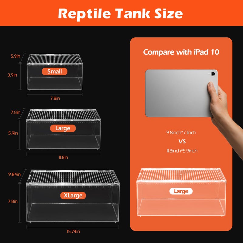 AZV Escape Proof Reptile Terrarium,Shatter Proof Polycarbonate Tarantula Tank with Magnetic Lid,Ventilated Spider Enclosure,360Â° Clear View,Easy Clean Habitat for Gecko,Frogs,Insects,Hermit Crabs S - Image 2