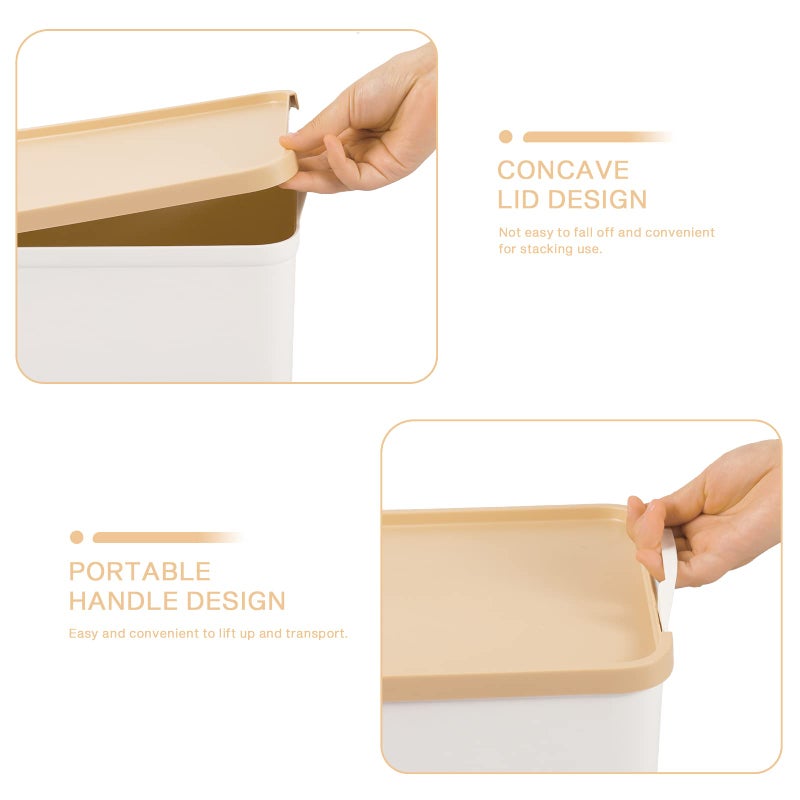 Anminy Lidded Plastic Storage Bins Set White Desk Basket Box Cube Drawer Organizer Kitchen Container With Handles Removable Lids For Closet Shelf Cosmetic Makeup Bathroom Countertop - 2 Medium 3 Small - Image 2