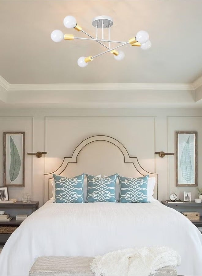 لثريا ، إضاءة السقف الحديثة ، 6 E27 تركيب صناعي قابل للتعديل ثريات للمطبخ ، غرفة المعيشة ، غرفة الطعام ، رواق غرفة النوم ، الذهب الأبيض ، بدون لمبات - Image 4