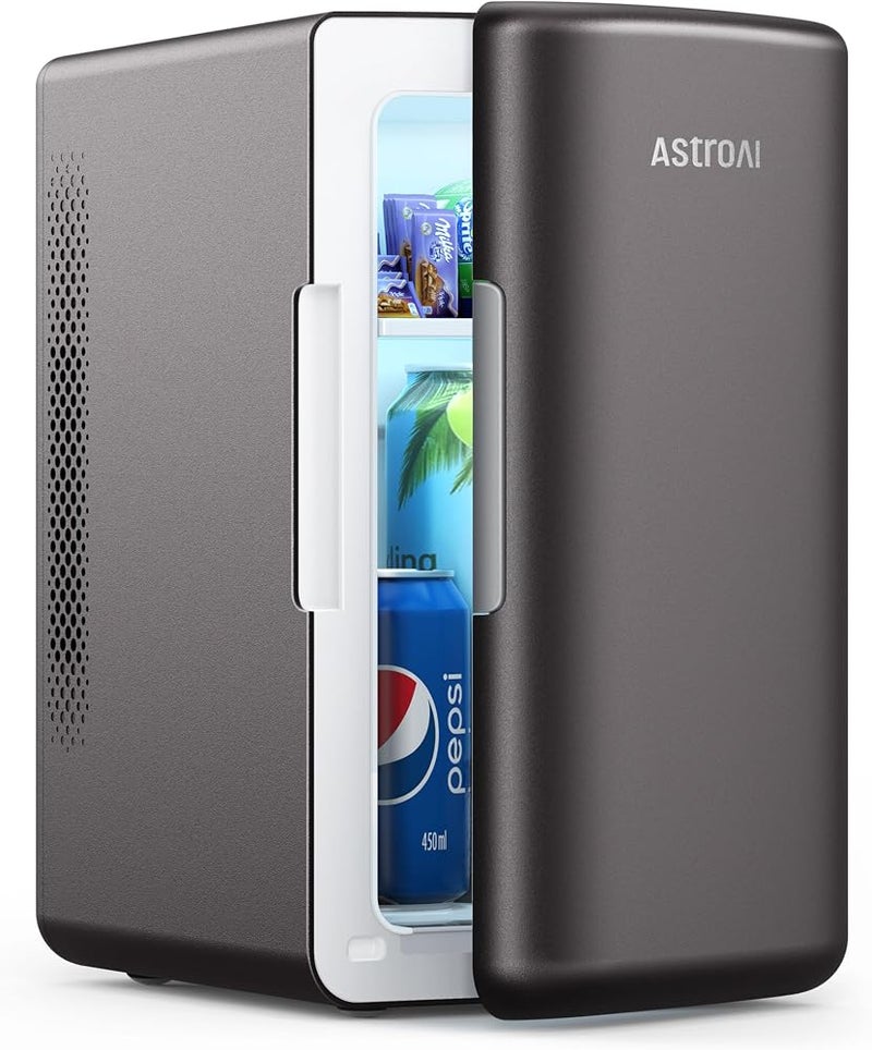 AstroAI Mini Fridge 6 Litre 8 Can Cooler and Warmer Small Fridge 220V AC/12V DC, Small Refrigerator for Cars, Bedrooms, Skincare, and Offices, Grey - Image 1