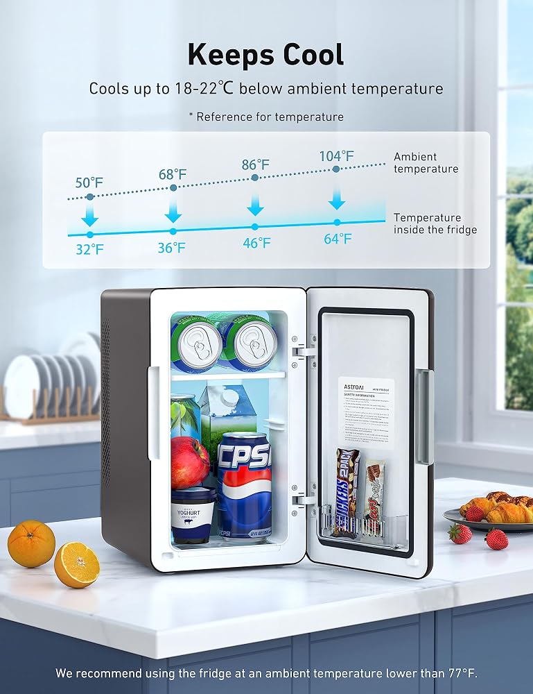 AstroAI Mini Fridge 6 Litre 8 Can Cooler and Warmer Small Fridge 220V AC/12V DC, Small Refrigerator for Cars, Bedrooms, Skincare, and Offices, Grey - Image 2