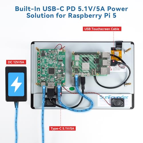 SunFounder Latest 10 Inch DIY Touch Screen All-in-One Solution for Raspberry Pi 5, IPS HD 1280x800 LCD, Built-in 5.1V/5A Output, HDMI, 10-Point, No Driver, Speakers, for RPi 5/4/3/Zero 2W - Image 2