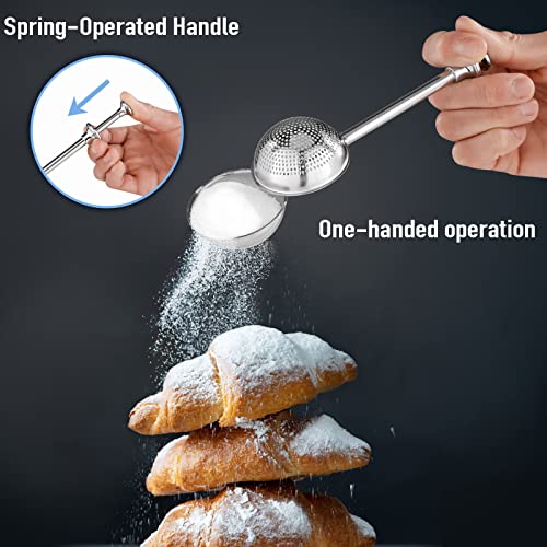 PIQUEBAR Flour Sifter - 5 Cup Fine Mesh Hand Crank Sifter Stainless Steel with Agitator Wire Loop for Baking, Powdered Sugar Duster Set - Image 4