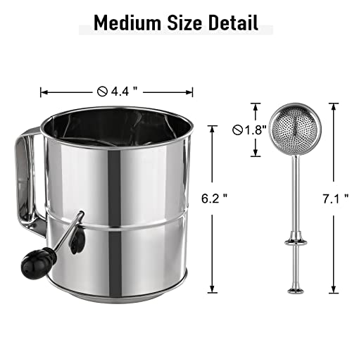 PIQUEBAR Flour Sifter - 5 Cup Fine Mesh Hand Crank Sifter Stainless Steel with Agitator Wire Loop for Baking, Powdered Sugar Duster Set - Image 2