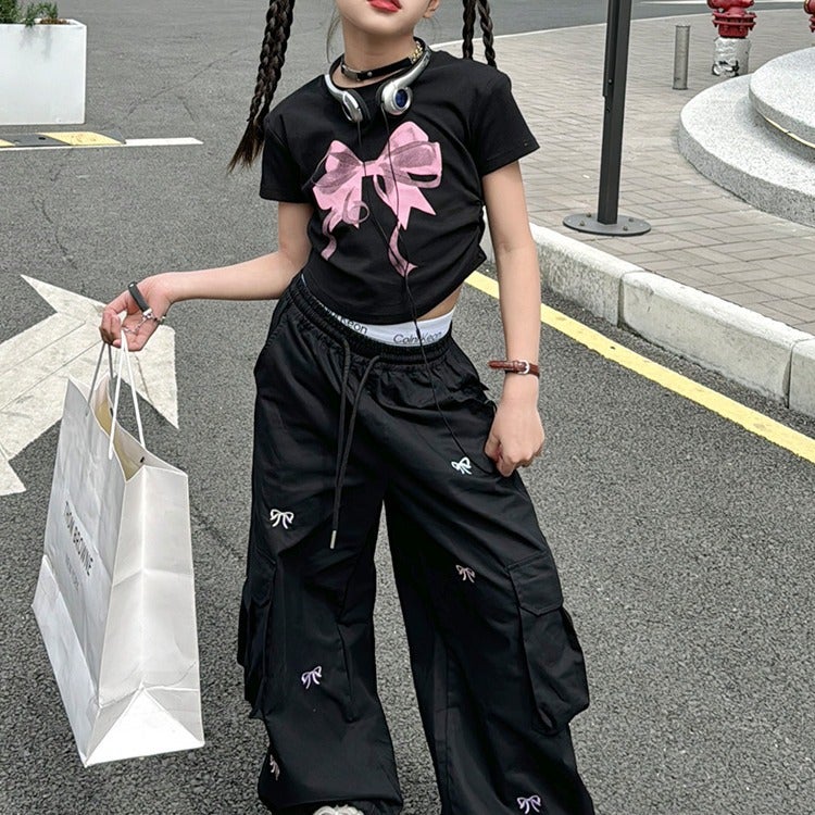 Pink Children'S Tooling Pants Thin 2024 Spring New Korean Style Loose Casual Western Style Tooling Pants - Image 3