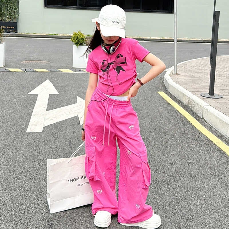 Pink Children'S Tooling Pants Thin 2024 Spring New Korean Style Loose Casual Western Style Tooling Pants - Image 1