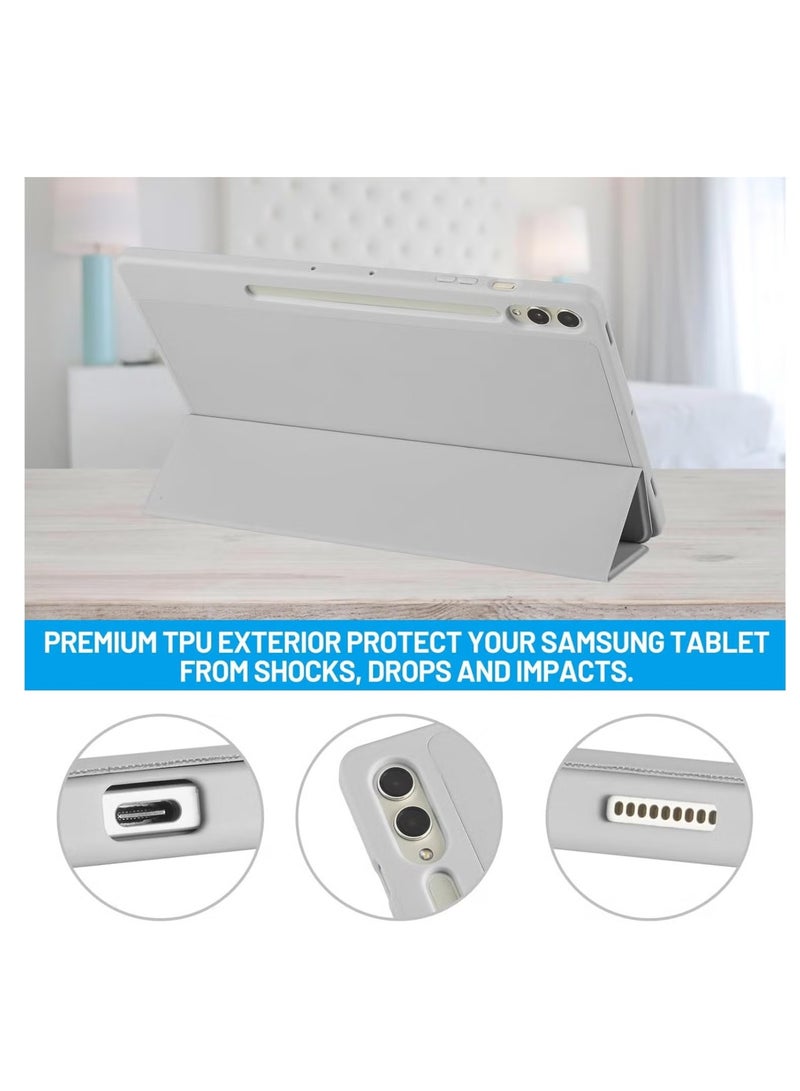 ELTRAZONE Samsung Galaxy Tab S10 Plus 12.4 Inch Case with S Pen Holder – Soft TPU Tri-Fold Stand Protective Cover, Auto Wake/Sleep, S Pen Charging Support, Gray Silver - Image 4