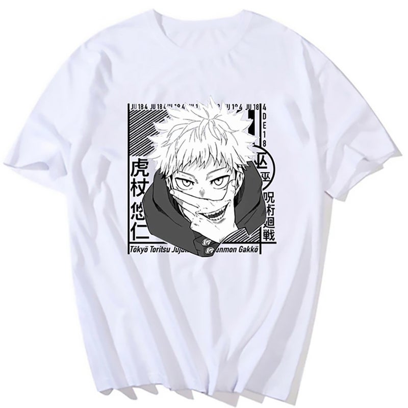 Popular Anime mantra back battle five Wu peripheral T-shirt European and American street hip hop casual round neck short sleeve top 31152-2-T01-BAI 
