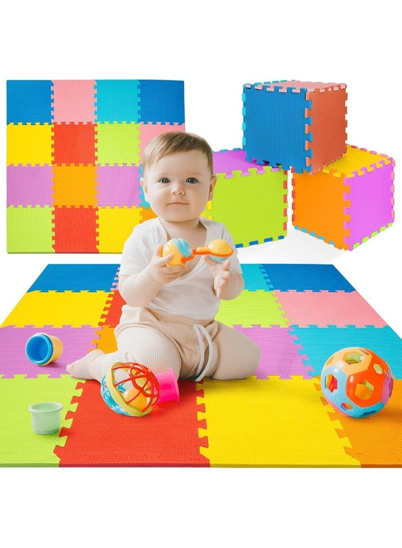 Halamodo EVA Foam Mat Tiles 4-Pack - 16 SQ FT Interlocking Padding for Playroom or Gym Flooring - Workout Mat or Baby Playmat (Multicolor) - Image 1