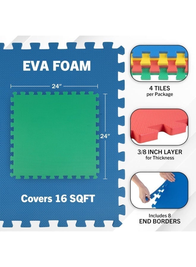 Halamodo EVA Foam Mat Tiles 4-Pack - 16 SQ FT Interlocking Padding for Playroom or Gym Flooring - Workout Mat or Baby Playmat (Multicolor) - Image 3