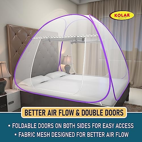 Kolar Mosquito Net for Double Bed,6.5x6.5 Feet Premium Double Bed Machardani, Strong and Durable, Tent Type, Foldable, Corrosion Resistant, King Size, Purple - Image 2
