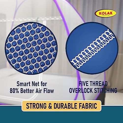 Kolar Mosquito Net for Double Bed,6.5x6.5 Feet Premium Double Bed Machardani, Strong and Durable, Tent Type, Foldable, Corrosion Resistant, King Size, Purple - Image 5