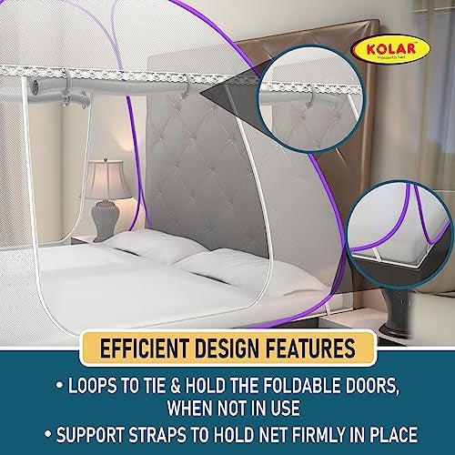 Kolar Mosquito Net for Double Bed,6.5x6.5 Feet Premium Double Bed Machardani, Strong and Durable, Tent Type, Foldable, Corrosion Resistant, King Size, Purple - Image 3