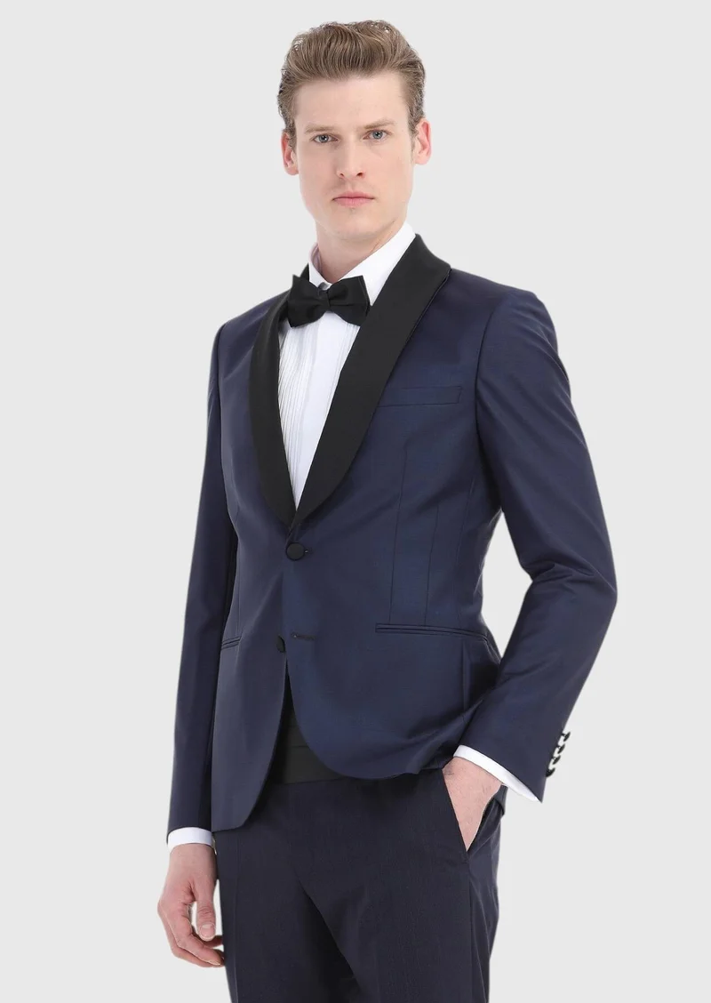 Ramsey Saks Plain Fashion Slim Fit Butterfly Collar Weaving Tuxedo