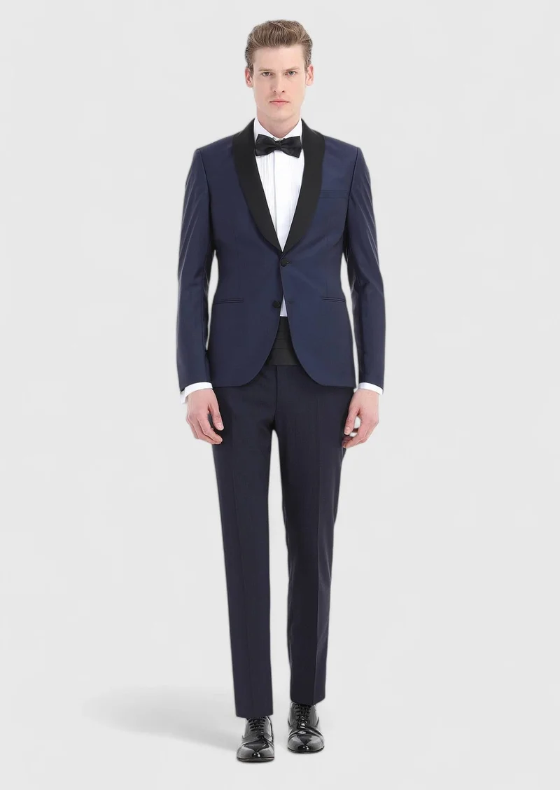 Ramsey Saks Plain Fashion Slim Fit Butterfly Collar Weaving Tuxedo