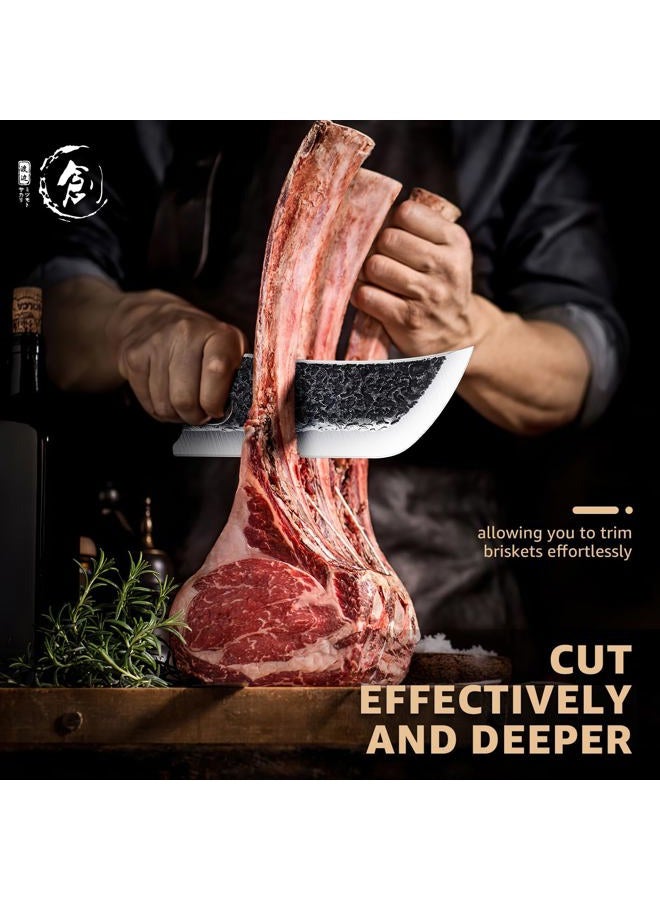 DRGSKL Hand Forged Meat Cleaver Knife Fathers Butcher Knife for Meat Cutting Full Tang Chef Knife with Belt Sheath and Gift Box High Carbon Steel Knife for Kitchen or Camping, Gift for Dad - Image 2