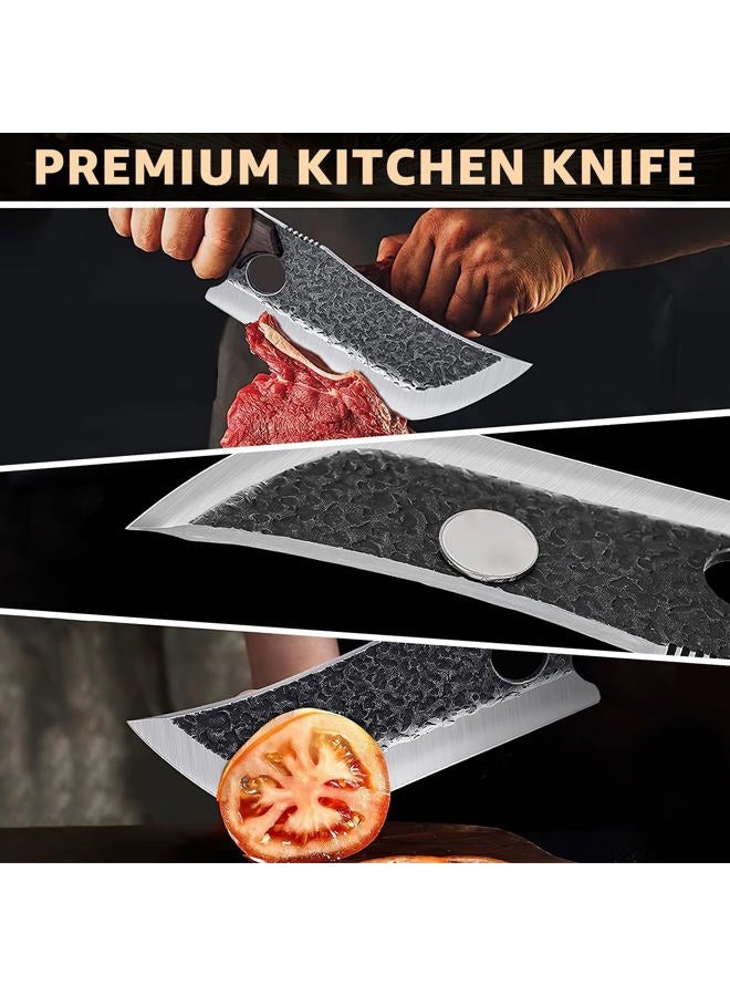 DRGSKL Hand Forged Meat Cleaver Knife Fathers Butcher Knife for Meat Cutting Full Tang Chef Knife with Belt Sheath and Gift Box High Carbon Steel Knife for Kitchen or Camping, Gift for Dad - Image 5
