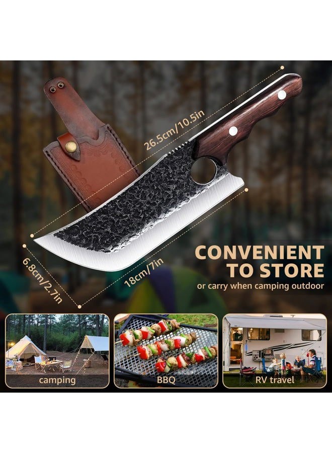 DRGSKL Hand Forged Meat Cleaver Knife Fathers Butcher Knife for Meat Cutting Full Tang Chef Knife with Belt Sheath and Gift Box High Carbon Steel Knife for Kitchen or Camping, Gift for Dad - Image 4