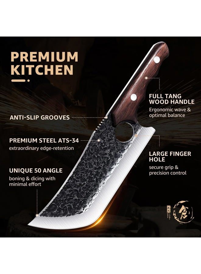 DRGSKL Hand Forged Meat Cleaver Knife Fathers Butcher Knife for Meat Cutting Full Tang Chef Knife with Belt Sheath and Gift Box High Carbon Steel Knife for Kitchen or Camping, Gift for Dad - Image 3