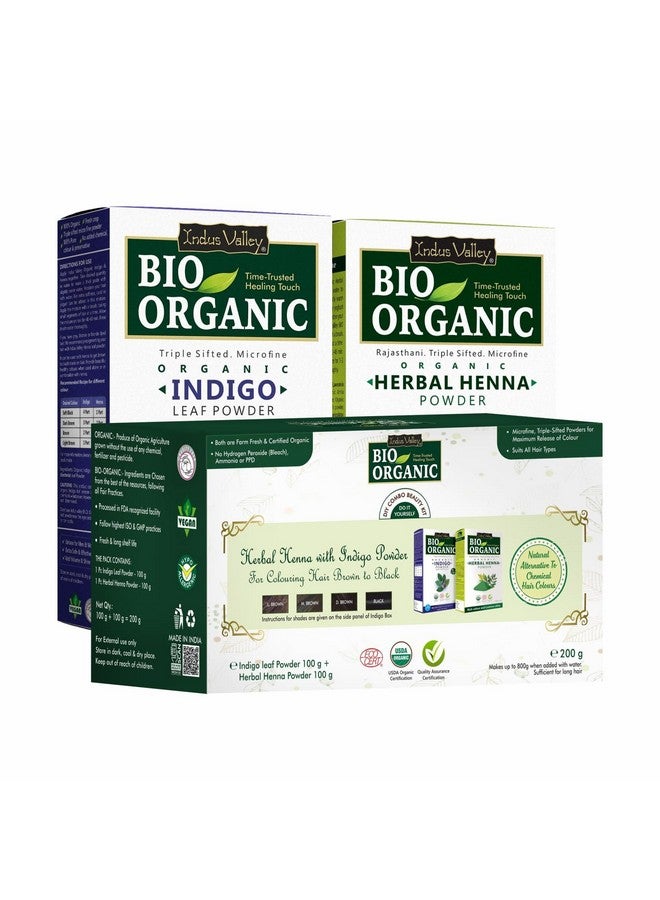 INDUS VALLEY Bio Organic 100% Pure Indigo Powder & Herbal Henna Powder Hair Color Combo Kit for Natural Hair Dyeing - Black, Indigo - 100 gm Each, Without Preservatives - Image 2