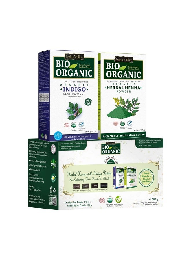 INDUS VALLEY Bio Organic 100% Pure Indigo Powder & Herbal Henna Powder Hair Color Combo Kit for Natural Hair Dyeing - Black, Indigo - 100 gm Each, Without Preservatives - Image 1