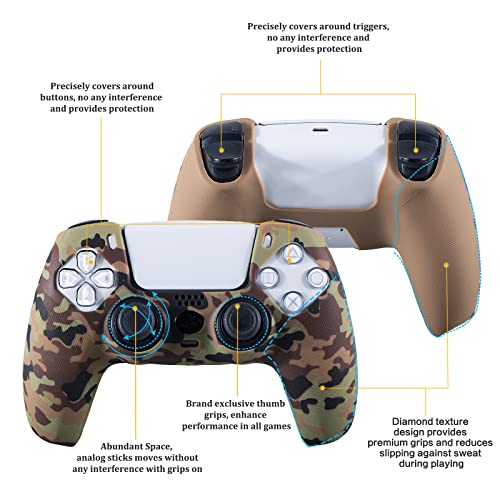 YoRHa Grip Texture Silicone Skin for PS5 Controller x 2(Brown Camouflage) with Pro Thumb Grips x 8 - Image 2