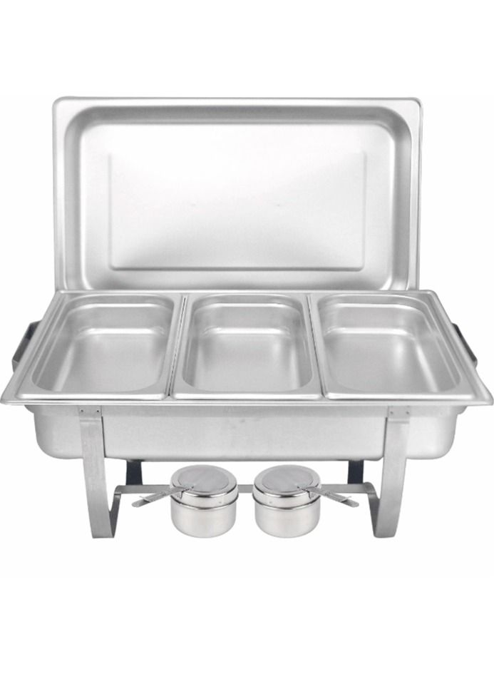 Triple Pan Chafing Dish Food Warmer Silver - Image 1