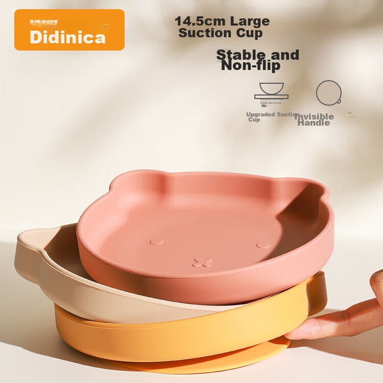 Didinika طعام الطفل السلطانية, لوحة الرضع مع كأس شفط, لتعلم تناول الطعام, مناسبة لمدة 6 أشهر وما فوق, نوع كأس الشفط, سيليكون الصف الغذاء, اللون البرتقالي - Image 4