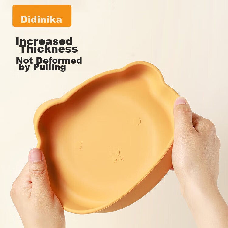 Didinika طعام الطفل السلطانية, لوحة الرضع مع كأس شفط, لتعلم تناول الطعام, مناسبة لمدة 6 أشهر وما فوق, نوع كأس الشفط, سيليكون الصف الغذاء, اللون البرتقالي - Image 1
