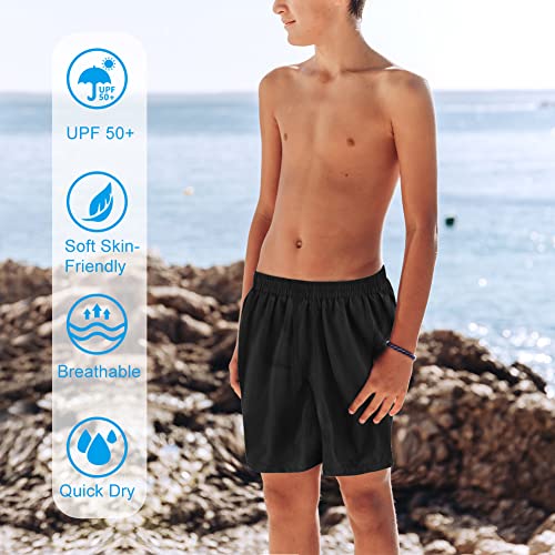 Cozople Teen Boys Black Swim Trunks Novelty Stretchy Boxer Brief Liner Swim Shorts Quick Dry Lightweight Bathing Suit for Teens Surf Beach Board Shorts - Image 2